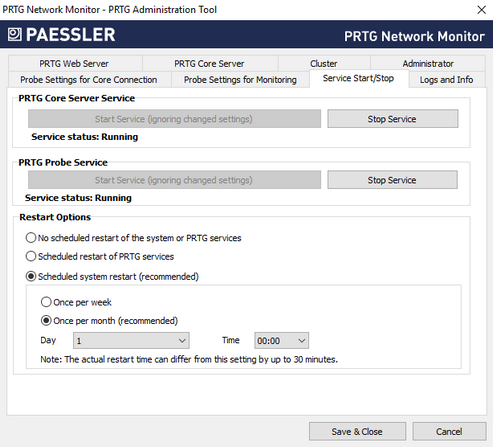 Service Start/Stop Tab