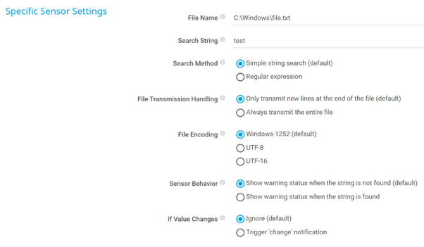 Specific Sensor Settings